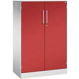 C+P Omara s krilnimi vrati ASISTO, višina 1292 mm, širina 800 mm, 2 polici, svetlo sive/ognjeno rdeče barve | Shoptok.si