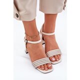 VINCEZA Women's Sandals On Heel With Zirconia And Braid Beige 62228 | Shoptok.si