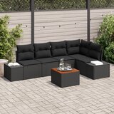 vidaXL 6 Delna Vrtna Sofa Garnitura z Blazinami Črni Poli Ratan Akacija Cene