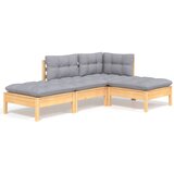 Maison Chic Seti vrtnega pohištva - Vrtna garnitura - Vrtni pohištvo set 4-delna s sivimi blazinami borovina, (21819723) | Shoptok.si