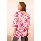Kesi Włoski Women's cotton blouse with ethnic patterns and rolled-up sleeves fuchsia | Shoptok.si