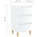  Noćni ormarići s drvenim nogama 2 kom sjajni bijeli 40x35x69cm | shoptok.hr
