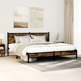 Maison Chic Kovinski Posteljni okvir - Dvoposteljna postelja - Zakonska postelja brez vzmetnice dimljen hrast 160x200cm, (21693230) | Shoptok.si