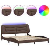 Maison Chic Posteljni okvir - Dvoposteljna postelja - Zakonska postelja z LED lučkami rjav 180x200 cm umetno usnje-J5669, (21761034) Cene