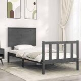 vidaXL Posteljni okvir z vzglavjem siv 90x200 cm trden les | Shoptok.si