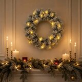  Božićni vijenac Zelena i bijela Ø 50 cm PVC 25 LED lampica - Bijela 50 cm s LED svjetlima | shoptok.hr