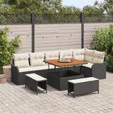 vidaXL 9-delni vrtni sofa set z blazinami Črna poli ratan akacija, 2-sedežna vrtna sofa z blazinami Črna poli ratan, 3-delni vrtni jedilni set z blazinami Črna poli ratan akacija Cene
