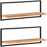 Zidne police 2 kom 100 x 24 x 35 cm masivni bagrem i čelik | shoptok.hr