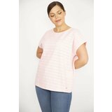 Şans Women's Pink Plus Size Cotton Fabric Self Patterned Low Sleeve Blouse Cene