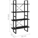 Ormarić za knjige s 4 razine crni 80x30x140 cm masivna borovina | Eponuda.com