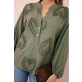 Kesi Włoski Cotton shirt blouse with hearts khaki Cene