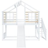 Lumor Dvonadstropna postelja iz masivnega bora 90x200 cm - s stopnicami in drsnikom - bela, (22068458) | Shoptok.si
