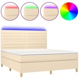 vidaXL Box spring postelja z vzmetnico LED krem 160x200 cm blago, (20894753) | Shoptok.si