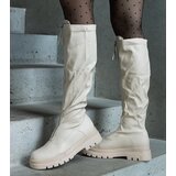Gemre Beige eco leather flat heel boots decorated with a zipper Hala | Shoptok.si