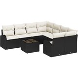 vidaXL 9-dijelni set vrtnog kauča s jastučićima crna poly rattan, 2-sjedalni vrtni kauč sa skladištem i jastučićima crna poly rattan Cijene