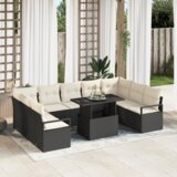 vidaXL 10-dijelni vrtni sofa set s jastučićima Crni Poly Rattan | shoptok.hr
