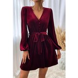 Fenzy Mini Obleka Iz Imitacije Žameta, Bordo | Shoptok.si