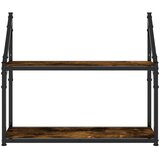  Zidna polica s 2 razine dimljenog hrasta 60x21x51 cm drvena | shoptok.hr