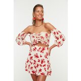 Trendyol White Coral Patterned Viscose Bottom-Top Set | Shoptok.si