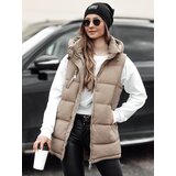 DStreet Kamizelka damska pikowana z kapturem VESTICA beżowy | Shoptok.si