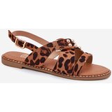 Boto Womens sandals on flat heel with golden studs leopard print Zanira | Shoptok.si