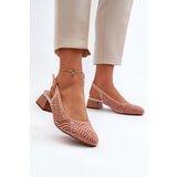 PE2 Pink Block Heel Court Shoes Gemifa