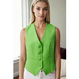 Dewberry 10202 Crop Woven Women Vest-LIGHT GREEN