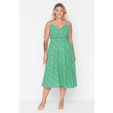 Trendyol curve Green Double Breasted Collar Floral Patterned Strap Knitted Dress Cene