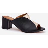 Maciejka Leather Women's Heeled Sandals Black-Gold | Shoptok.si