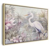  Slika - Heron wading in a pond - illustration in bright colours 120x80 U prirodnom drvenom okviru | shoptok.hr