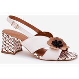 Laura Messi Leather Women's Sandals On Heel With Flowers 2950 White | Shoptok.si
