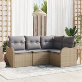 vidaXL 4-delni set vrtne sedežne garniture z blazinami Bež Poli Ratan | Shoptok.si