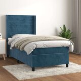 Box spring postelja z vzmetnico temno modra 100x200 cm žamet Cene