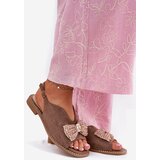S. BARSKI Womens Sandals With Bow On Flat Heel Beige S.Barski | Shoptok.si