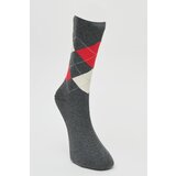 ALTINYILDIZ CLASSICS Men's Anthracite-Red-Ecru Patterned Cotton Casual Socks Cene