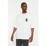 Trendyol White Men's Oversize Fit Crew Neck Short Sleeve Printed T-Shirt Cene