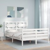 vidaXL Posteljni okvir z vzglavjem bel 140x200 cm trden les Cene