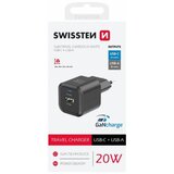 Swissten punjač za AC220, GaN, 20W, 1xUSB-C, 1xUSB-A, 3A, crni Cijene