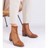 Gemre Brown Mesh Block Heel Ankle Boots Melarka | Shoptok.si