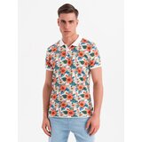 Ombre Cotton polo shirt with floral print - white | Shoptok.si