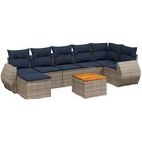 vidaXL Vrtni set od 8 dijelova s jastucima sivi poliratan - Siva kutna + 3x srednja + 2x Sofa + tabure + stol 1 | shoptok.hr