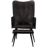 The Living Store Fotelj z naslonom za noge črn iz pravega usnja - Fotelj, (21420407) | Shoptok.si