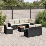 Maison Chic Seti vrtnega pohištva - Vrtna garnitura - Vrtni pohištvo set 9-delna z blazinami črn poli ratan, (21798620) | Shoptok.si