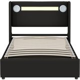 Lumor Postelja s predalom oblazinjena 90x200 cm z LED, Bluetooth predvajalnikom in USB vtičnicami - Črna, (22156126) | Shoptok.si