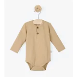 bodi z dolgimi rokavi buttons beige