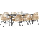  9-dijelni vrtni blagovaonski set s jastucima poliratan i staklo Smeđa 200 x 100 x 74 cm | shoptok.hr
