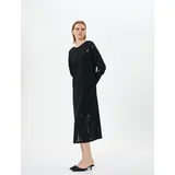 Koton Midi Openwork Dress Crew Neck Long Sleeve