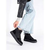 Shelvt Black ankle boots made of natural leather on a thick embossed sole | shoptok.hr