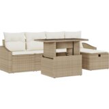 vidaXL 6-delni vrtni set kavča z blazinami Bež Poli Ratan | Shoptok.si