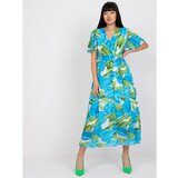 Fashion Hunters Blue and green envelope dress with prints and short sleeves Cene